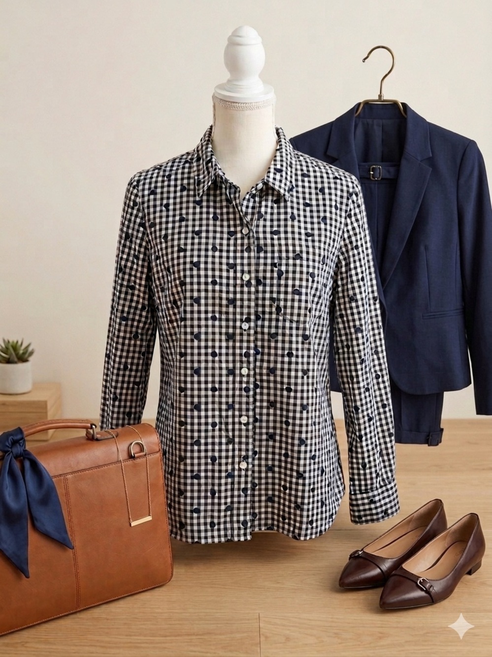 Tommy Hilfiger Navy and White Gingham Button-Up Shirt